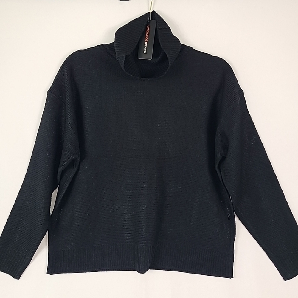 NEW Ambiance Apparel Women Black Ribbed Turtleneck Long Sleeve Sweater Top Sz M